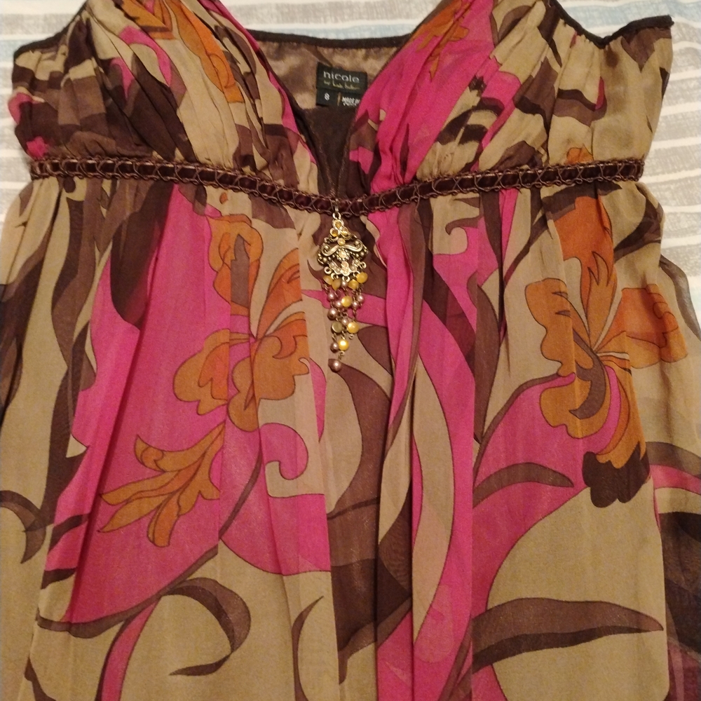 Nicole Women's Floral Chiffon Dress - Pink and Brown